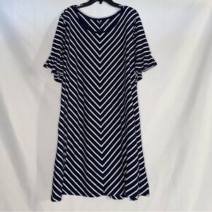 Kim Rogers Navy Blue & White Chevron Stripe Dress | Size 2X | GUC